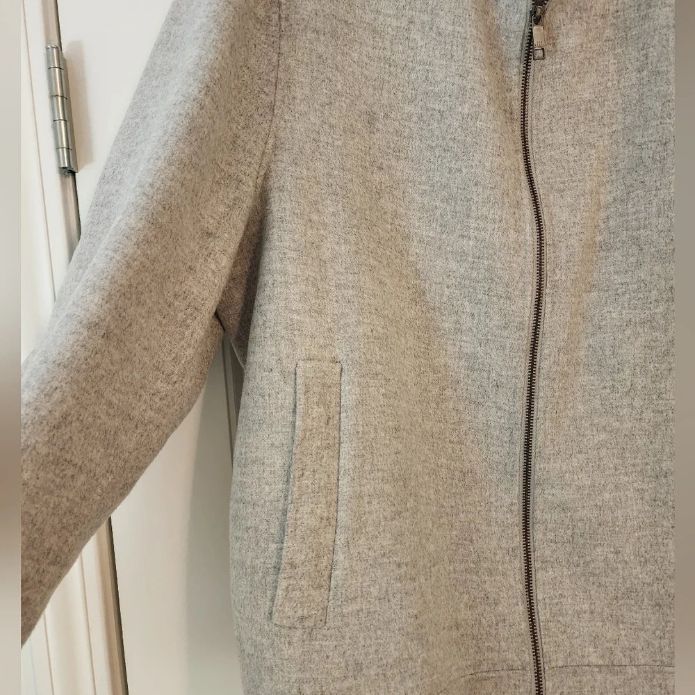 Ted Baker $395 Men's Light Grey Soft Wool Bomber Jacket Zip Front Size XXL